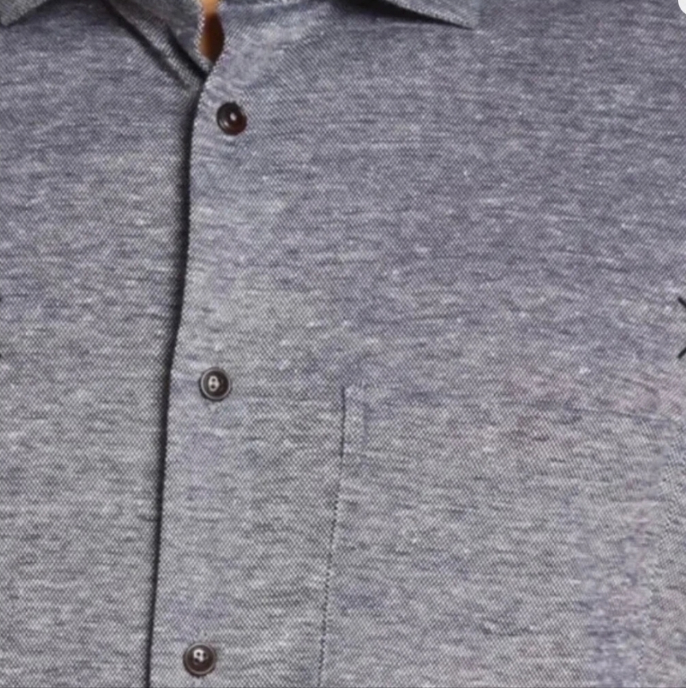 EUC -TED BAKER Men's Heathered Blue linen cotton knit Button Down Shirt - size 3 - Picture 6 of 9